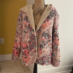 Faux Suede Floral Sherpa-Lined Women's Jacket